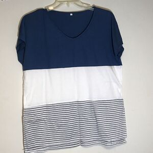 Doris Casual Vneck Shirt Blue White Gray Size Xl Sleeveless